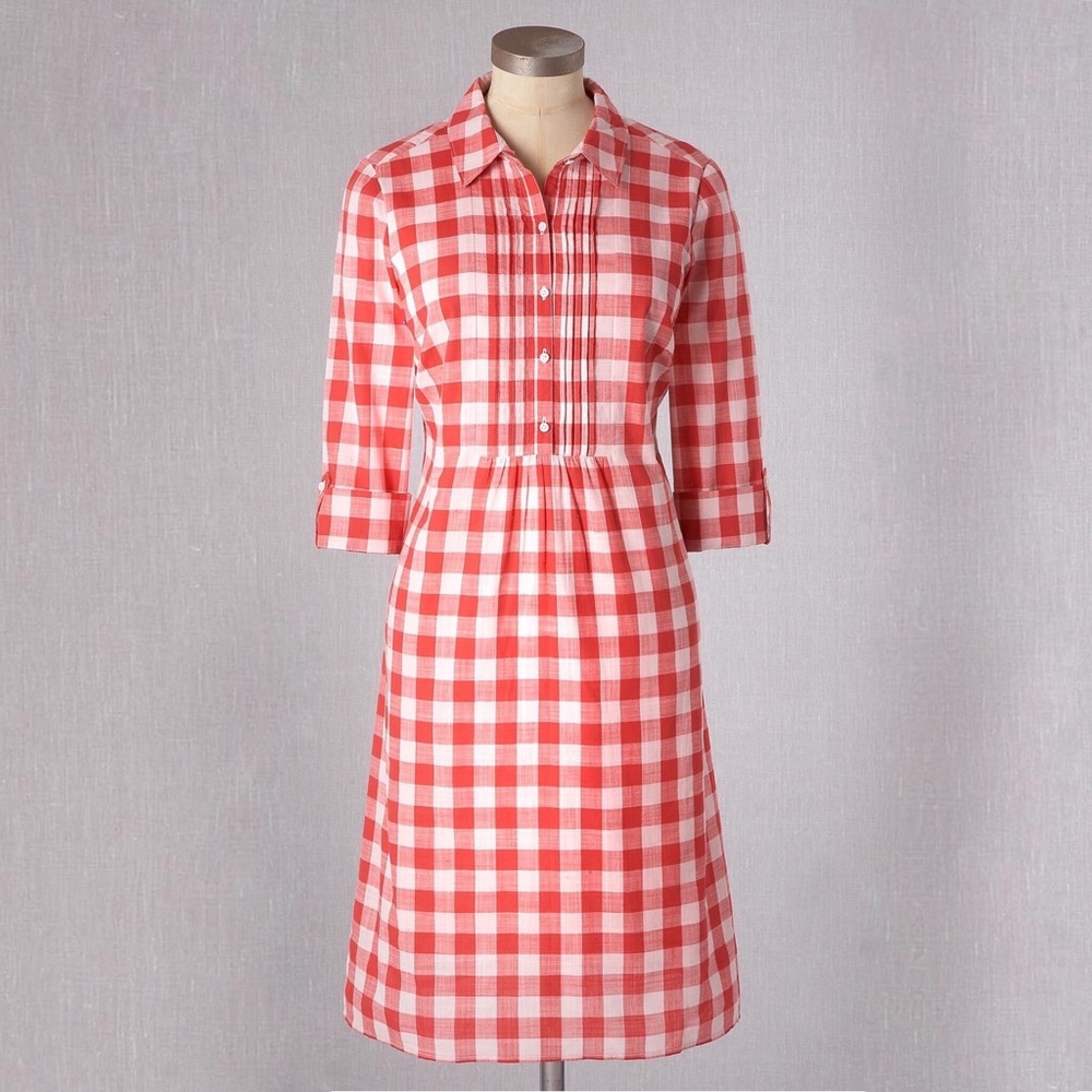 Boden Red Gingham Check Shirt Dress 10